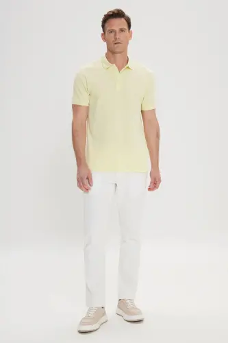 Мужская желтая slim fit футболка поло из 100% хлопка с короткими рукавами. - ALTINYILDIZ CLASSICS (1)