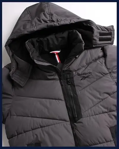 Мужская зимняя куртка Reebok - Толстое тяжелое лыжное зимнее пальто - Теплое утепленное стеганое пальто с капюшоном для мужчин - 6