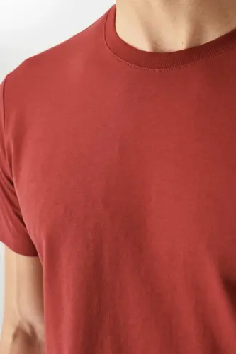 Мужская/унисекс бордовая 100% хлопок Slim Fit облегающая футболка с круглым вырезом - Бордовая - 10