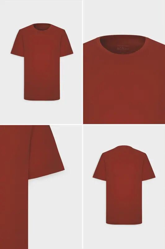 Мужская/унисекс бордовая 100% хлопок Slim Fit облегающая футболка с круглым вырезом - Бордовая - 4