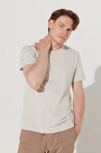 Мужская/унисекс Серая Приталенная Узкая 100% Хлопковая Футболка с Круглым Вырезом - Серая - 4