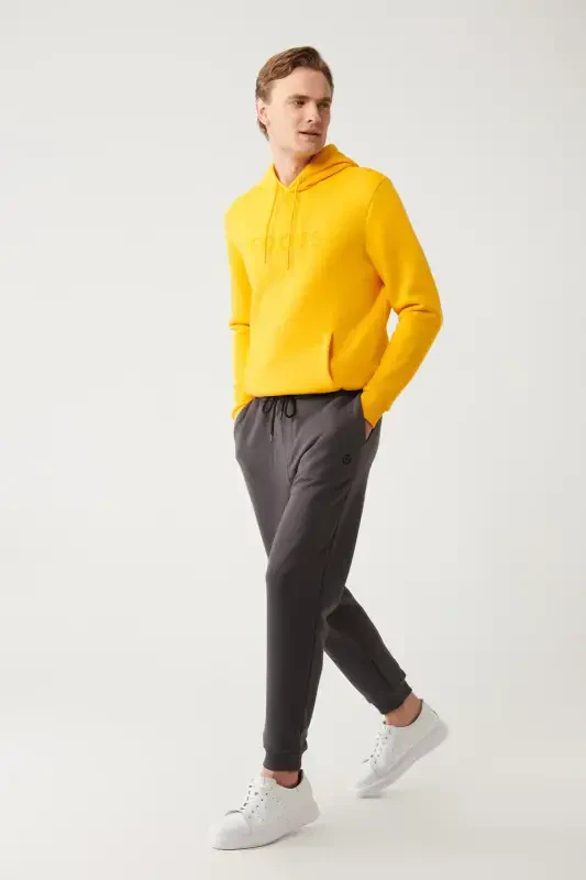 Мужские антрацитовые спортивные штаны с шнурком на талии, резинкой на штанинах, трехниточные с начесом E003402-Антрацит - AVVA