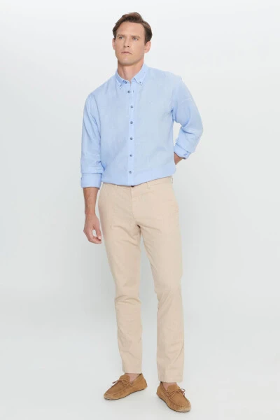 Мужские бежевые узкие брюки Slim Fit, 100% хлопок, боковые карманы - 3