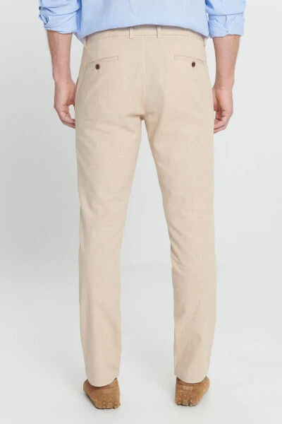 Мужские бежевые узкие брюки Slim Fit, 100% хлопок, боковые карманы - 5