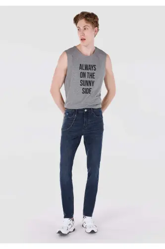 Мужские брюки 041 Danny Slim Fit с низкой талией, прямые, темно-синего цвета - 1