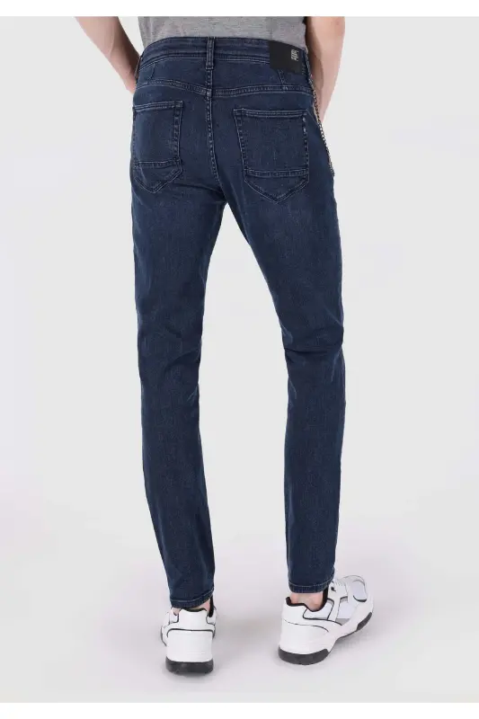 Мужские брюки 041 Danny Slim Fit с низкой талией, прямые, темно-синего цвета - 2