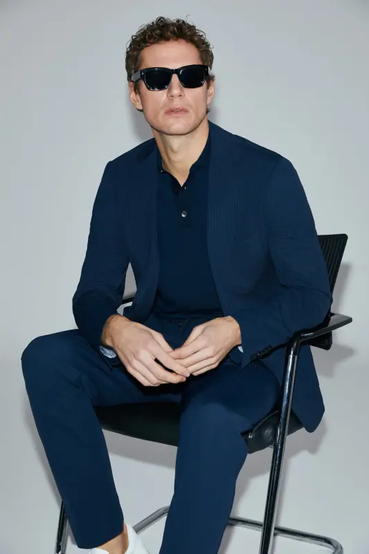 Мужские брюки чино Hunter Smart Slim Fit темно-синего цвета - LUFIAN