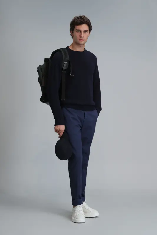 Мужские брюки чинос Tom Smart Slim Fit темно-синего цвета - LUFIAN