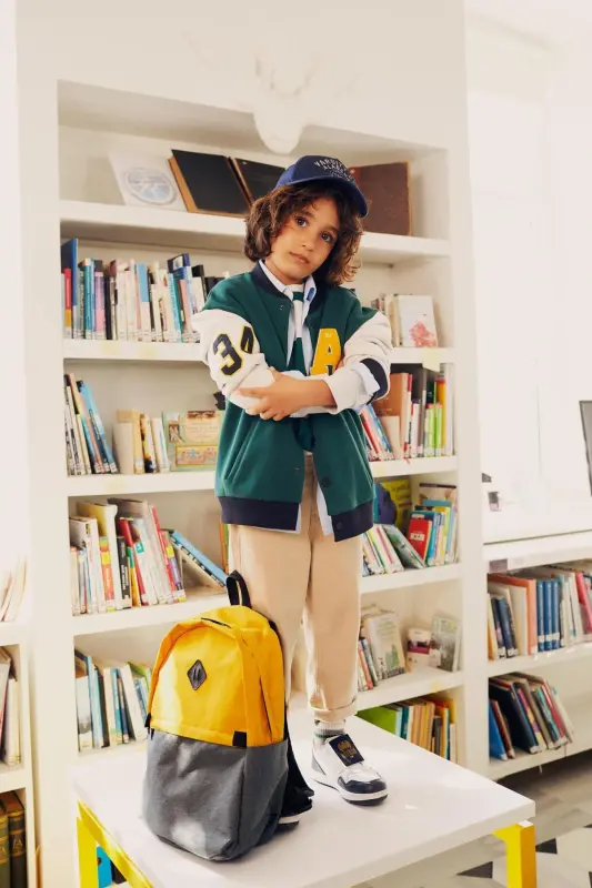 Мужские брюки-габардин для школы - бежевый - 3