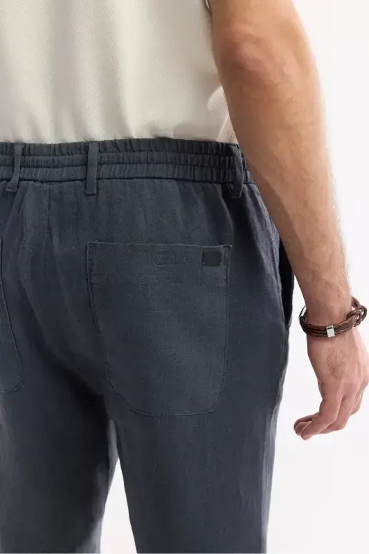 Мужские брюки Issos Relaxed Fit в антрацитовом цвете с эластичным поясом из 100% льна B003032 - 5