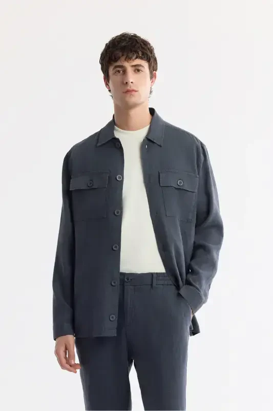 Мужские брюки Issos Relaxed Fit в антрацитовом цвете с эластичным поясом из 100% льна B003032 - 6