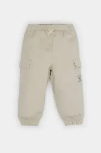 Мужские брюки-карго из габардина с резинкой на талии и карманами — светло-бежевый - DEFACTO (1)
