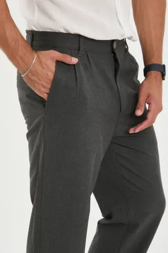 Мужские брюки с двойными складками, широкие, на резинке, из качественной удобной ткани - АНТРАЦИТ - 7
