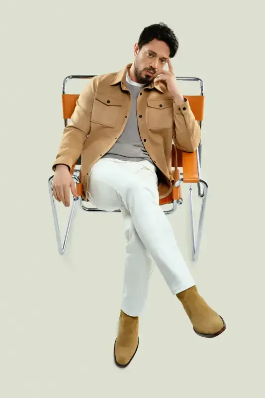 Мужские брюки Slim Fit из эластичного материала с эффектом стирки экрю A41y3504 - 1