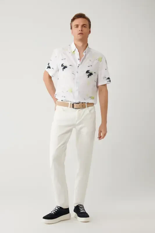 Мужские брюки Slim Fit из эластичного материала с эффектом стирки экрю A41y3504 - 2