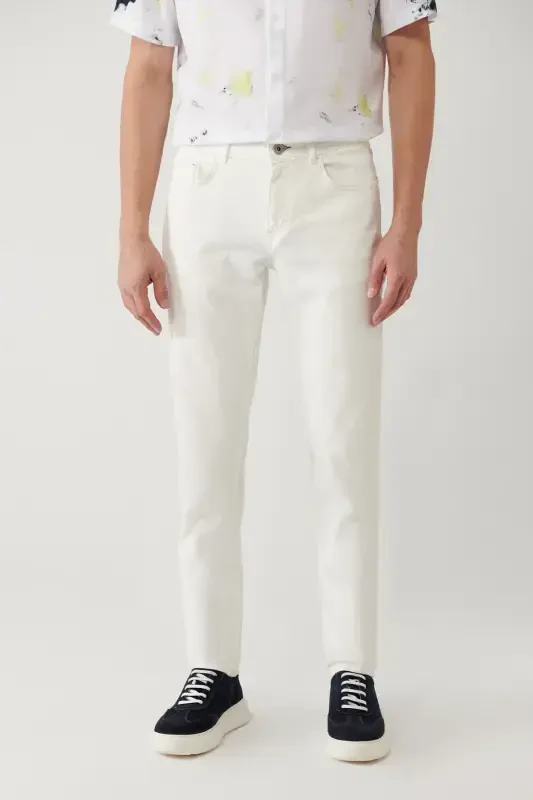 Мужские брюки Slim Fit из эластичного материала с эффектом стирки экрю A41y3504 - 3