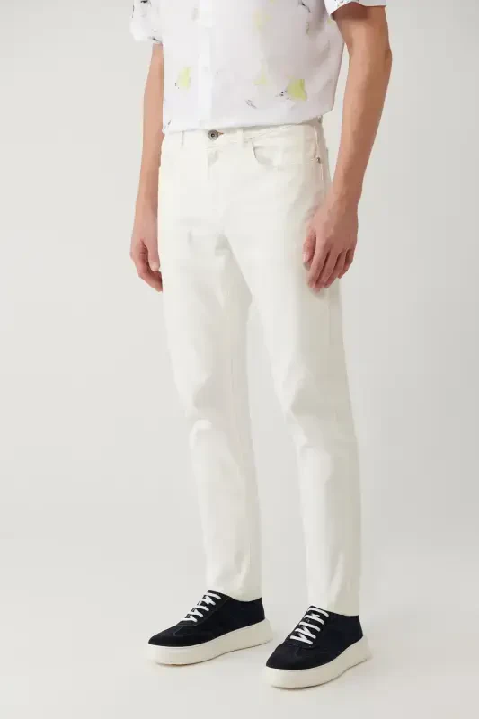 Мужские брюки Slim Fit из эластичного материала с эффектом стирки экрю A41y3504 - 4