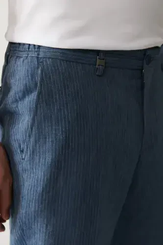 Мужские брюки в полоску с эластичным поясом из льняной смеси Relaxed Fit A41y3260 - 6