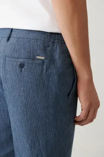 Мужские брюки в полоску с эластичным поясом из льняной смеси Relaxed Fit A41y3260 - 7