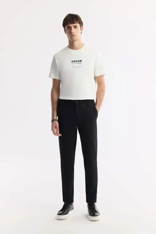 Мужские черные брюки чино Nora Slim Fit с эластичной боковой талией и вафельной тканью B003033 - 1