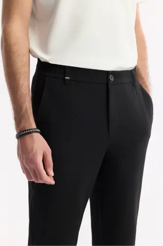 Мужские черные брюки чино Nora Slim Fit с эластичной боковой талией и вафельной тканью B003033 - 4