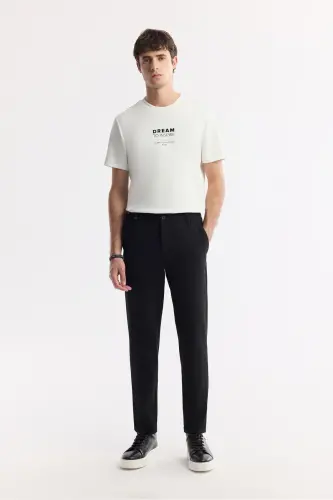 Мужские черные брюки чино Nora Slim Fit с эластичной боковой талией и вафельной тканью B003033 