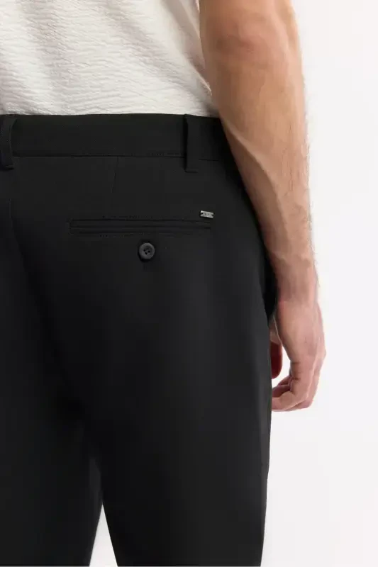 Мужские черные брюки чинос Lamus Slim Fit с классической талией, мягкой фактурой и зауженным кроем B003035 - 5