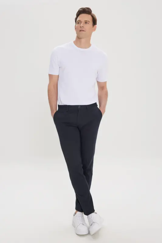 Мужские Черные Брюки Зауженного Кроя Slim Fit с Боковыми Карманами, Хлопковые, Эластичные, Добротные - Черный - 4