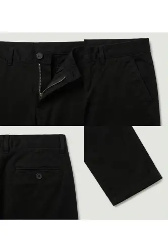 Мужские черные габардиновые хлопковые эластичные брюки чинос Slim Fit - Черный - 4