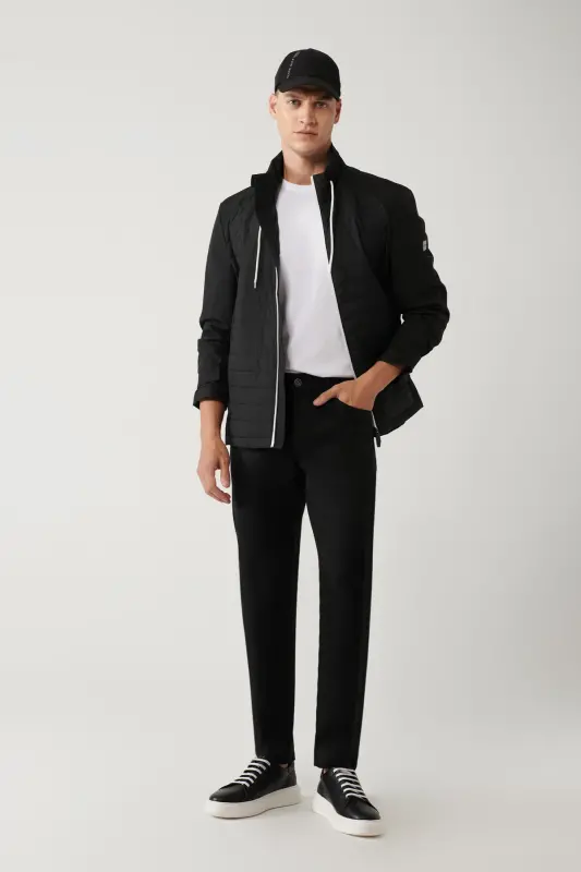 Мужские черные классические брюки с усиленным поясом, 5 карманов, Perge Slim Fit A41Y3071 - AVVA