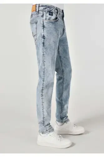 Мужские джинсы 041 Danny Slim Fit с низкой посадкой и прямыми штанинами синего цвета - 4