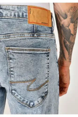 Мужские джинсы 041 Danny Slim Fit с низкой посадкой и прямыми штанинами синего цвета - 6