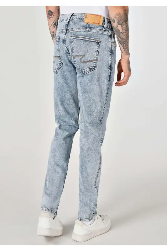 Мужские джинсы 041 Danny Slim Fit с низкой посадкой и прямыми штанинами синего цвета - 2