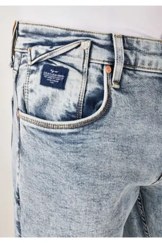 Мужские джинсы 041 Danny Slim Fit с низкой посадкой и прямыми штанинами синего цвета - 5