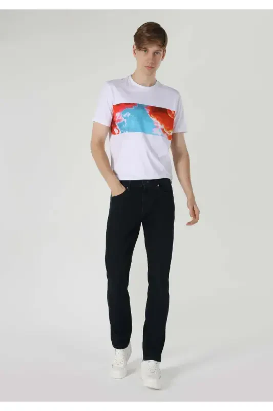 Мужские джинсы Karl прямого кроя с низкой посадкой и прямыми штанинами синего цвета - COLIN’S