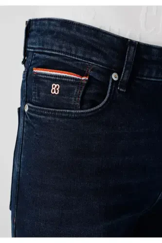 Мужские джинсы скинни, высокая талия, темно-синий. - 5