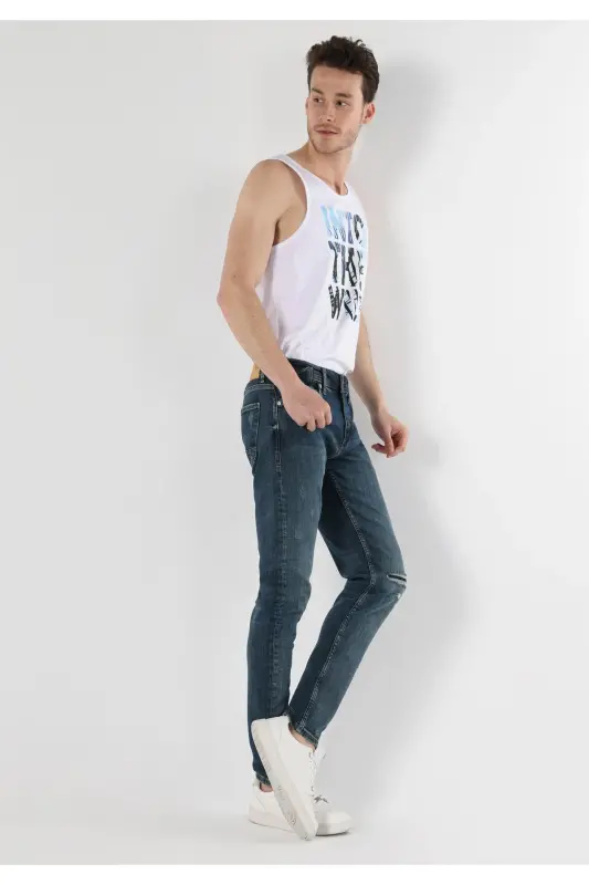 Мужские джинсы Slim Fit, низкая посадка, прямой крой, синего цвета. - 2