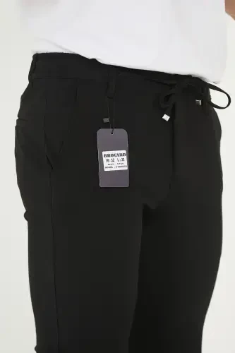 Мужские джоггеры Slimfit с полуэластичной талией, двойными штанинами, черные тканевые брюки - черные - 7