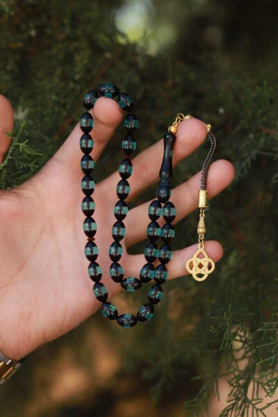 Мужские янтарные чётки - кисти из позолоченного металла - 3