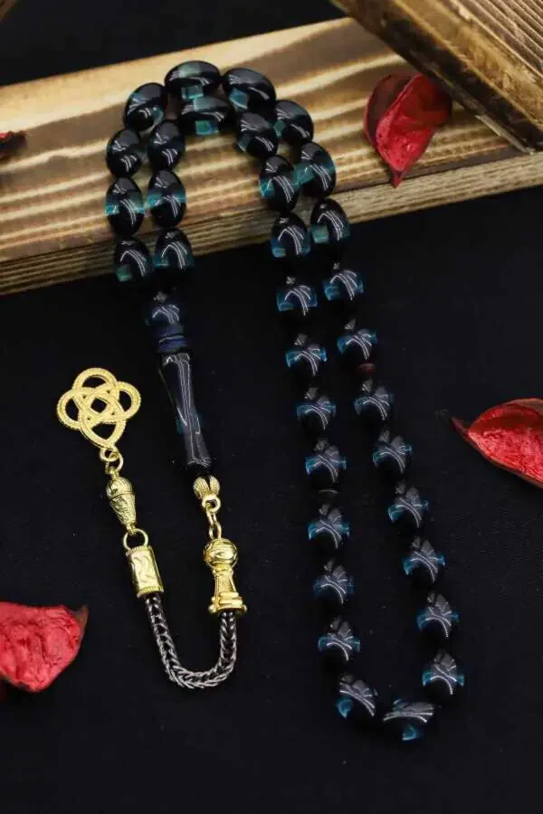 Мужские янтарные чётки - кисти из позолоченного металла - 1