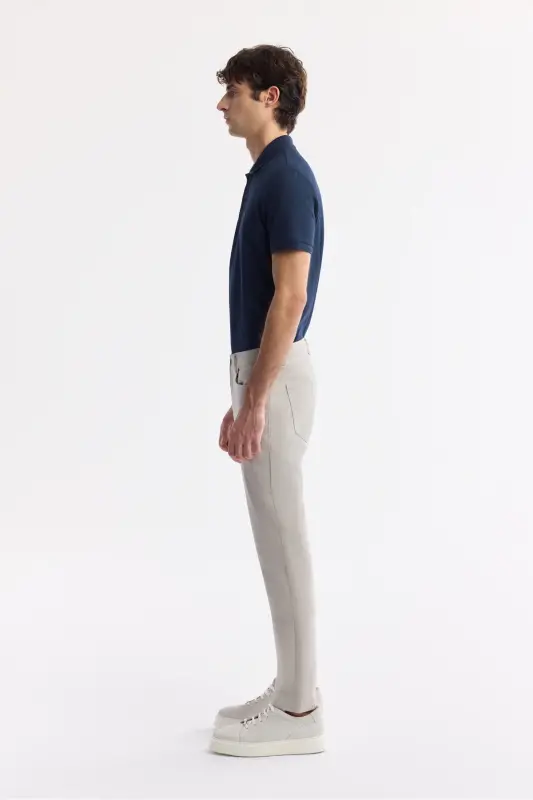 Мужские каменные Slim Fit классические брюки с поясом, хлопковые, 5 карманов. - 3