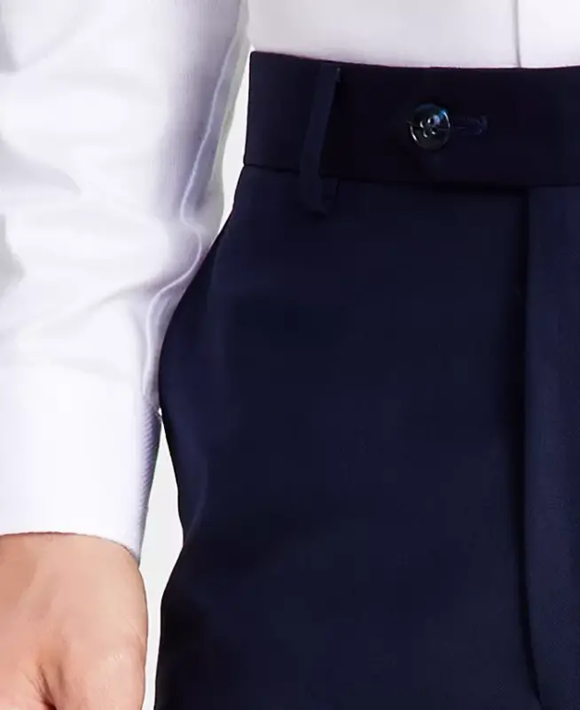 Мужские классические брюки из шерстяной смеси со стрейчем, темно-синие - 6