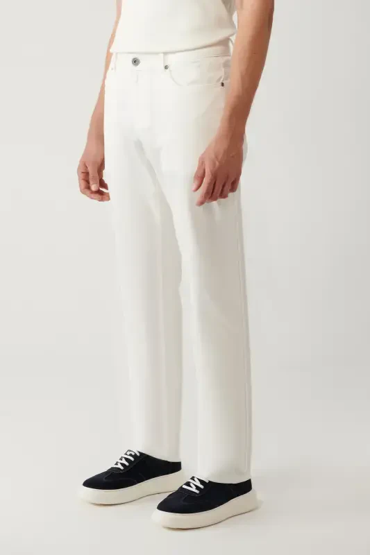 Мужские классические брюки Perge Slim Fit с 5 карманами, комбинированные, с армированной талией, белого цвета с эффектом потертости A41Y3071 - 3