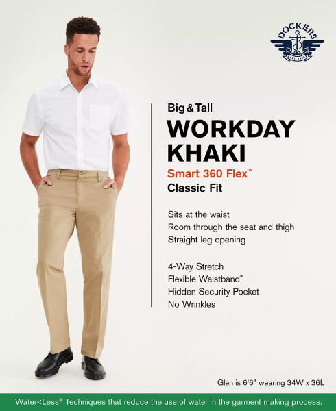 Мужские классические брюки с эластичным поясом Big & Tall Workday Smart 360 Flex Stretch Khakis Black - 1