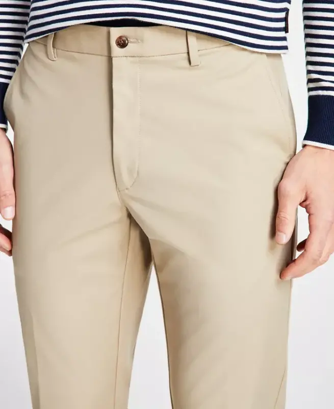 Мужские классические хлопковые тянущиеся спортивные брюки-бежевый - 4