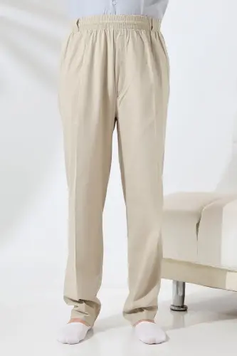 Мужские кремовые свободные штаны-шаровары из льна на резинке для хаджа и умры - IHVAN ONLINE (1)