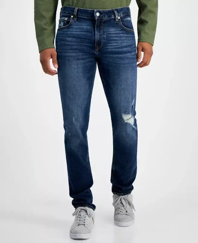 Мужские рваные зауженные джинсы слим фит - Calabasas Wash - GUESS