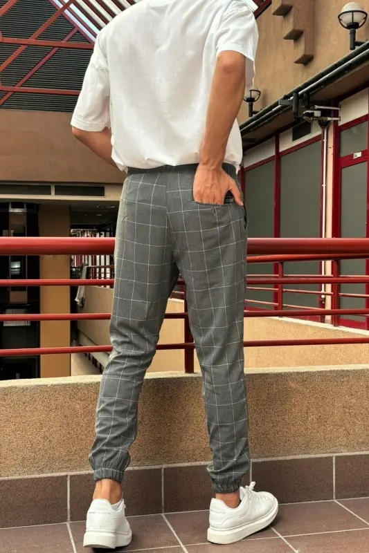 Мужские, с кулиской, клетчатые, Эластичная ткань, С плиссировкой, Джоггеры 24INP199K - 3