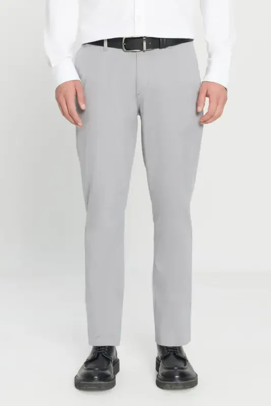 Мужские серые брюки чино Slim Fit узкого кроя с боковыми карманами из хлопка стрейч - AC&CO / ALTINYILDIZ CLASSICS