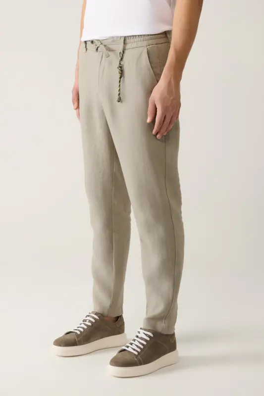 Мужские серые брюки Issos Relaxed Fit с эластичным поясом 100% лен B003032 - 5